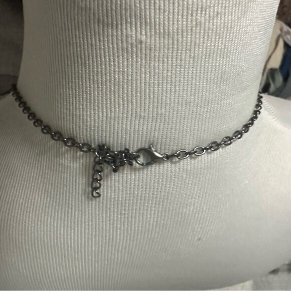 Fringe Tassel Spikey Collar Dark Metallic Statement Necklace Goth Punk - Picture 3 of 3